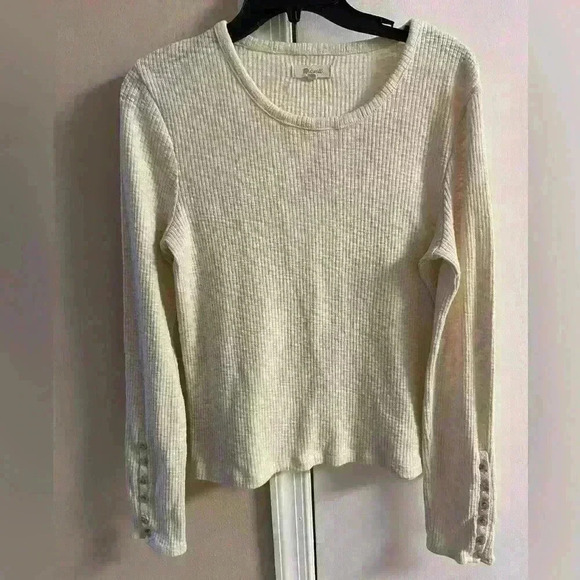 Madewell‎ beige ribbed crewneck pullover top. Large - Picture 1 of 5